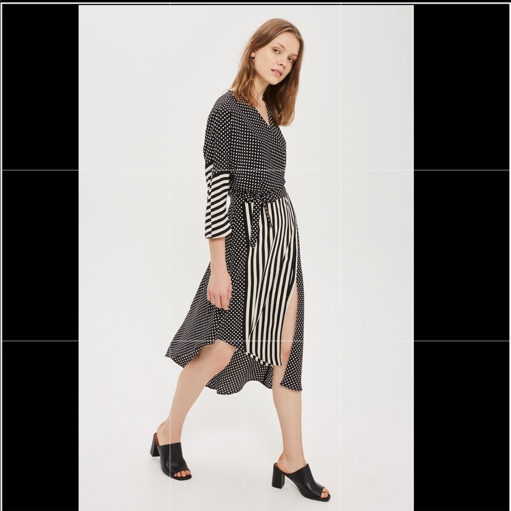 Spot & Stripe Mix Wrap Dress